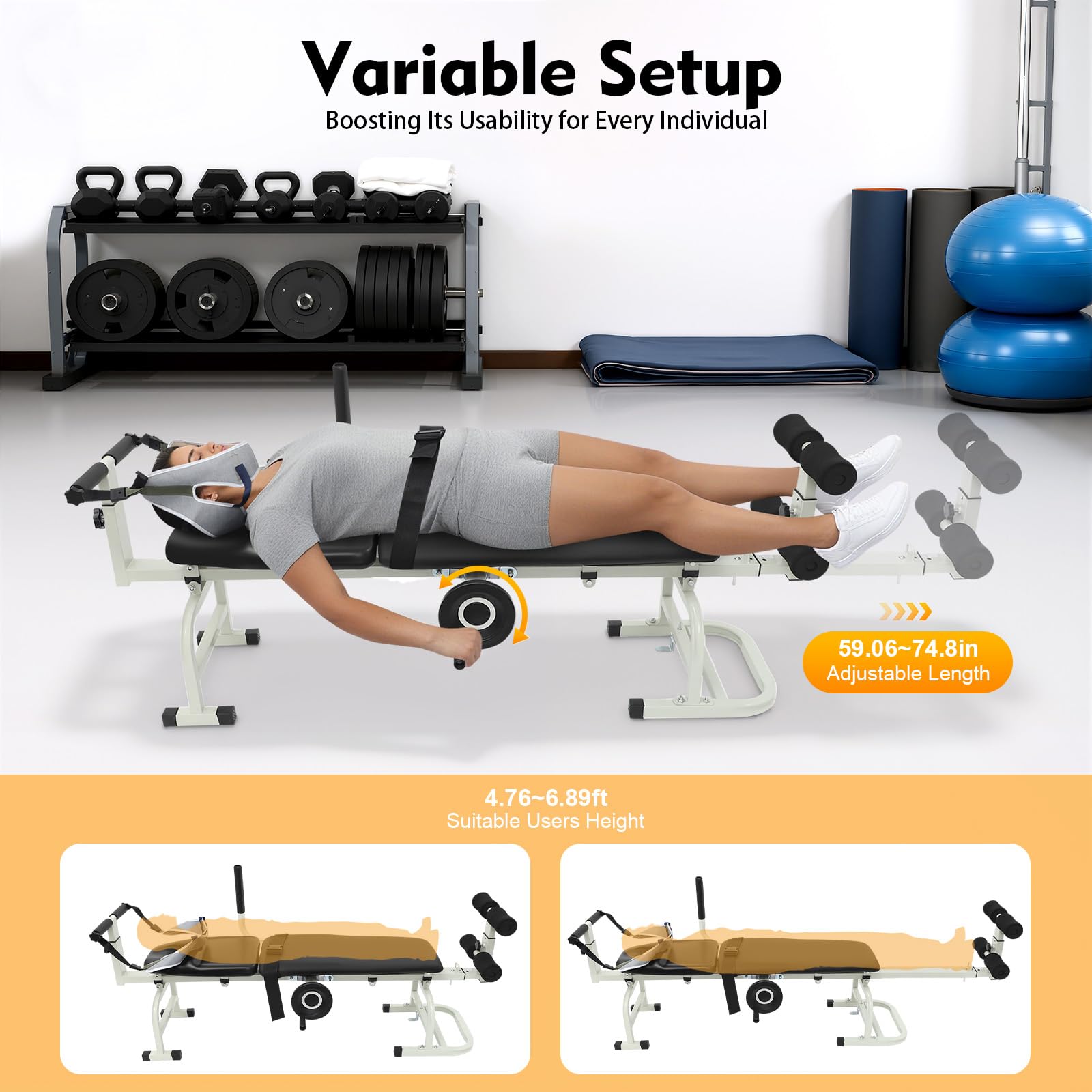 Dispositivo de tracción cervical y lumbar – Dispositivo de estiramiento corporal ajustable 150 – 190 cm, capacidad de carga de 150 kg, para casa, oficina y rehabilitación – Incluye correa para el