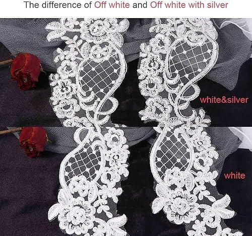 Miniatura 6 de 2 pares de apliques de flores de encaje blanco, adornos florales 3D para coser en parches para boda, vestido de novia, vestido de fiesta, ropa,