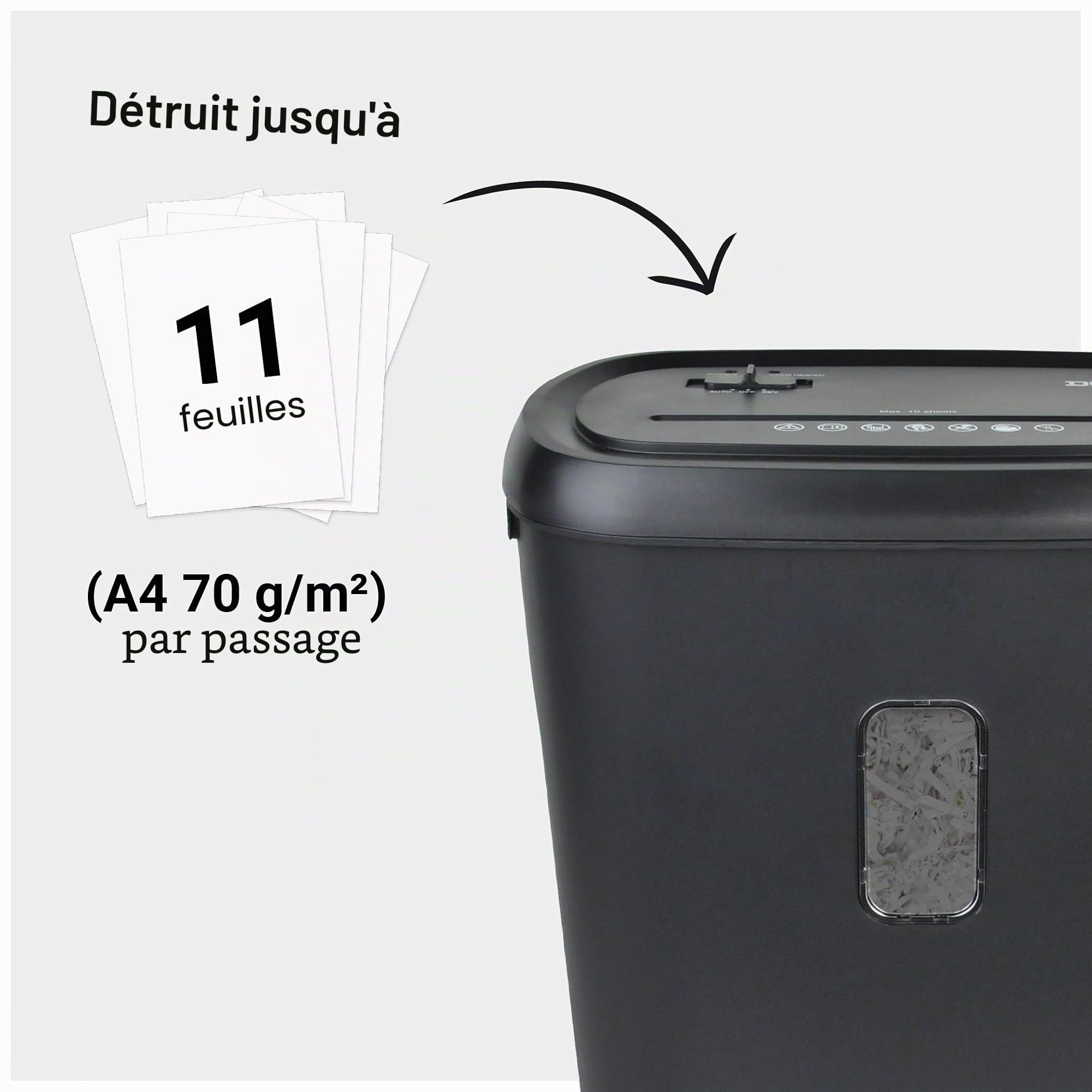 Desq® Destructeur de papier | 11 feuilles | 4 x 35 mm | P-4 | 21 litres