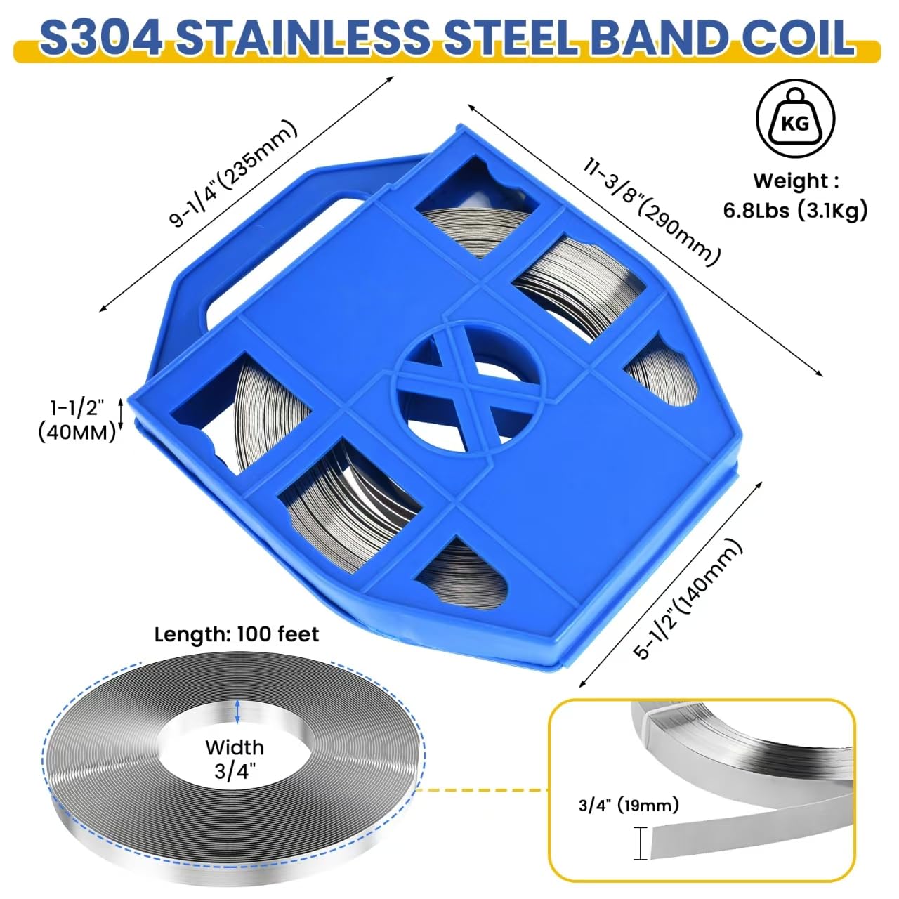 Steel Banding S304 Stainless Strapping - Steel Band Strapping Coil 100Feet * 3/4