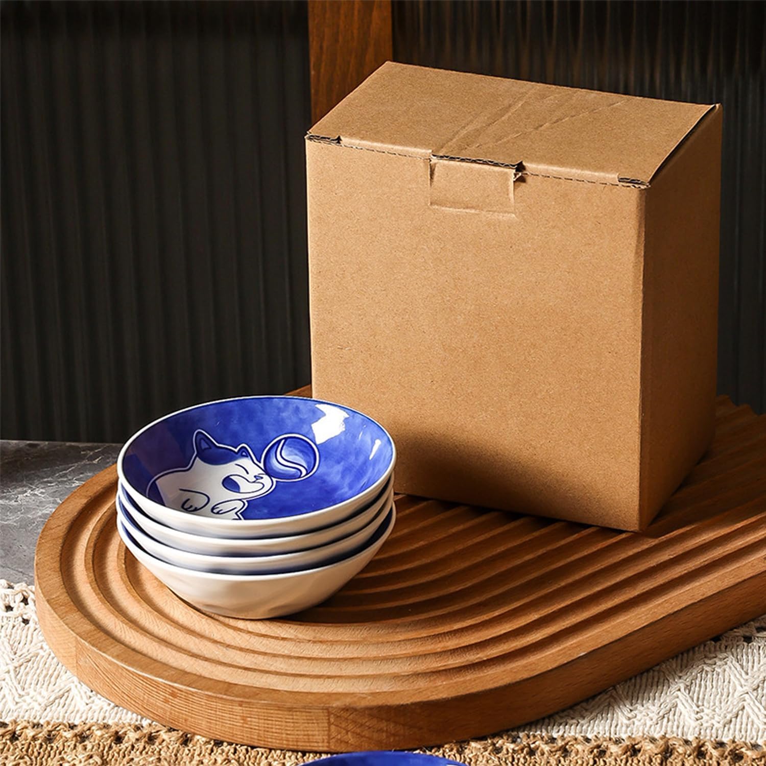 Ceramic Dipping Bowls Set of 4, Cute Cat Soy Sauce Dish, 4 Oz Dip Bowls, Mini Pinch Bowls, Sauce Cups, Small Serving Bowls for Side Dishes, Condiment, Sushi, Appetizer, Seasoning, Blue