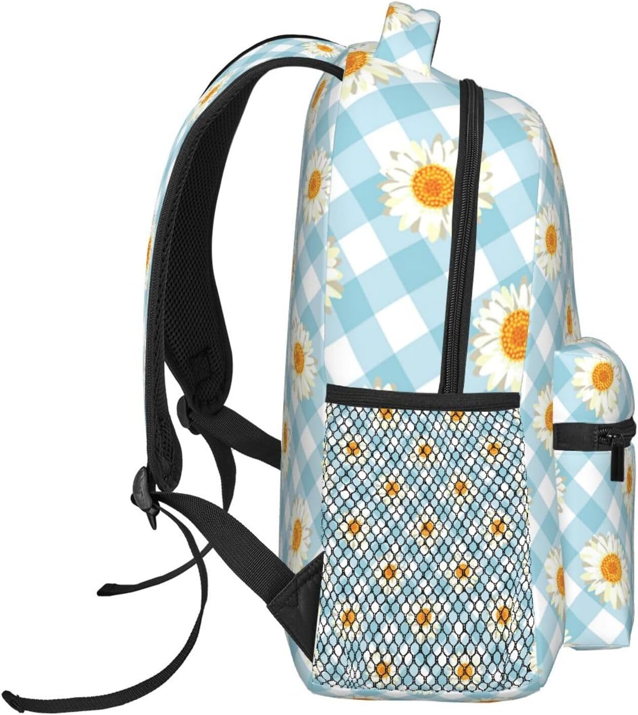 [zhandiffy] ブルーチェック花柄 カジュアルスポーツリュックバック 耐衝撃 Pc 出張アウトドアリュック