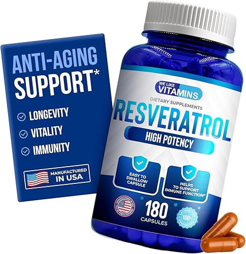We Like Vitamins Resveratrol 1000 mg por porción - 180 cápsulas vegetales fáciles de tragar - Suplemento de resveratrol natural 1000 mg - Suplemento