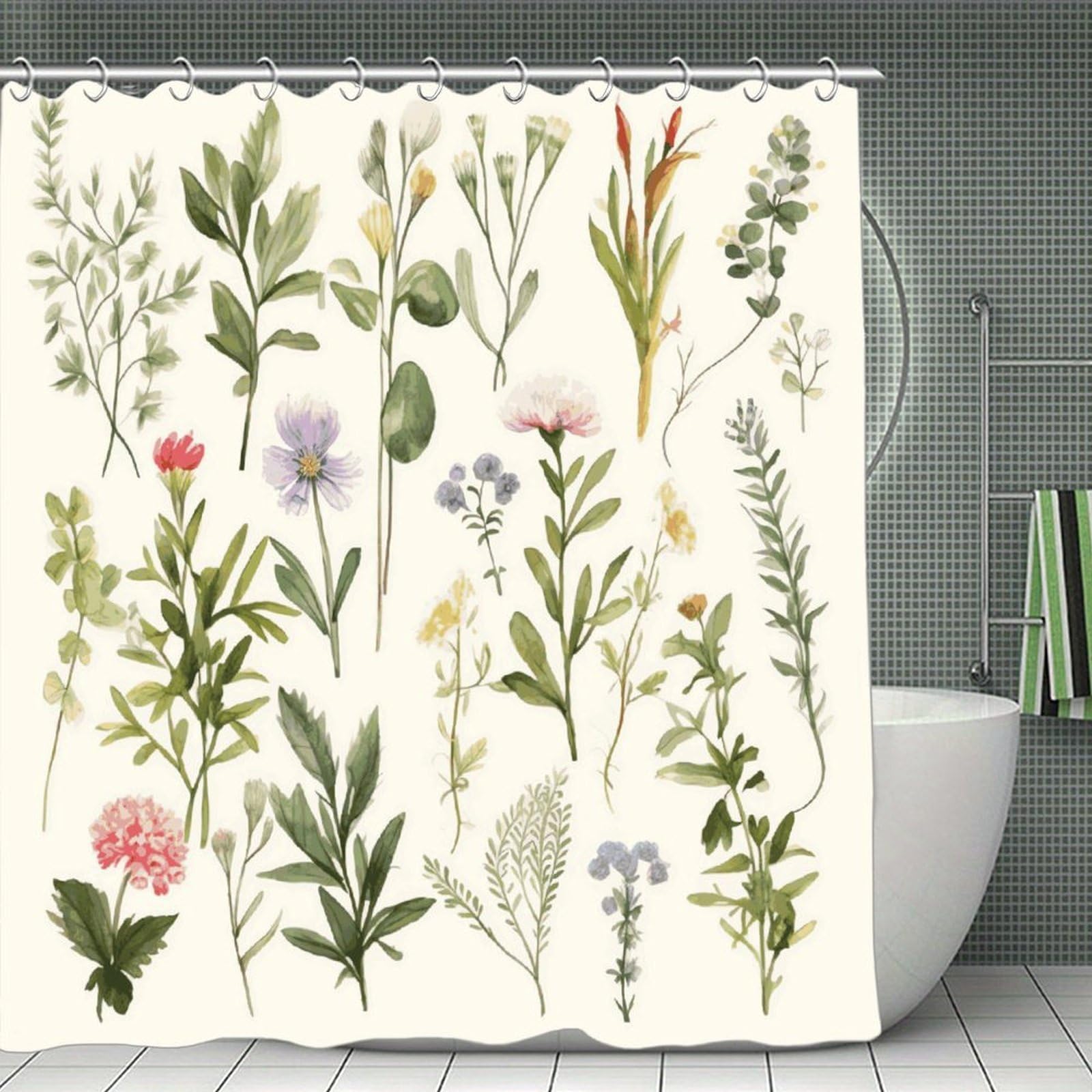 JTREHY Season Watercolors of Herbs Flowersb Shower Curtain Waterproof Bathroom Shower Curtain Machine Washable Bath Curtains Polyester Cloth Bath Curtains for Bathroom Showers 70.8×70.8Inch
