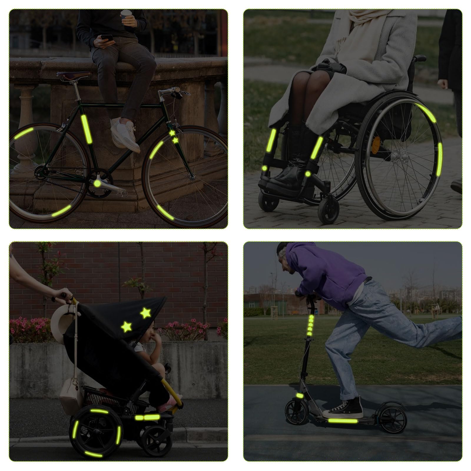 Lot De 84 Réflecteurs Adhésifs Jaunes Et Verts – 8 Tailles, 300 M De Visibilité, Pour Vélo, Casque, Poussette