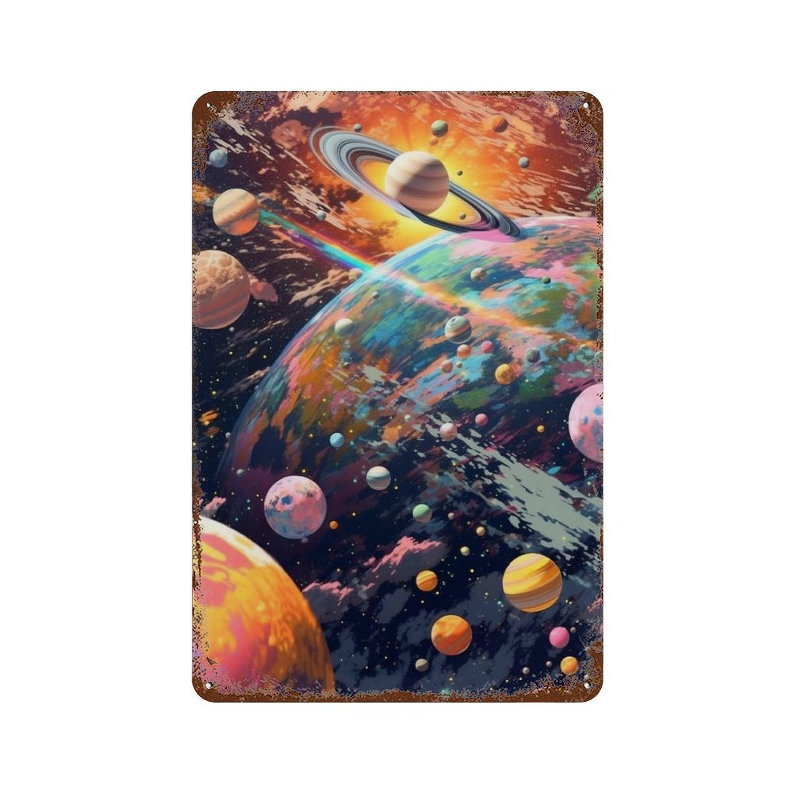 Garage Style Colorful Cosmic Planets Decorative Tin Sign 11.8"x7.9", Novelty Wall Decor for Bar And Workshop