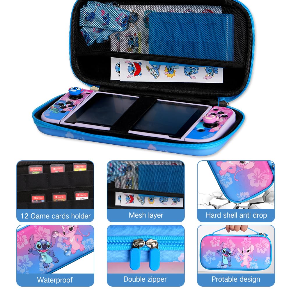 PERFECTSIGHT Switch OLED Storage Accessories Kit with 10 in 1 Nintendo Switch OLED Bundle Accessories, Travel Carrying Case, Game Card Case, Thumb Grip Caps, Switch Protective Case Cover (S&A)
