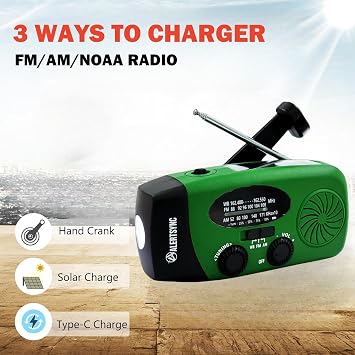 5000mAh Green + Blue Weather Emergency Radio, Portable Solar AM/FM/NOAA Hand Crank Radio, Cell Phone Charger with SOS, 1W LED Flashlight, Headphone Jack, Power Bank for Emergency Preparedness
