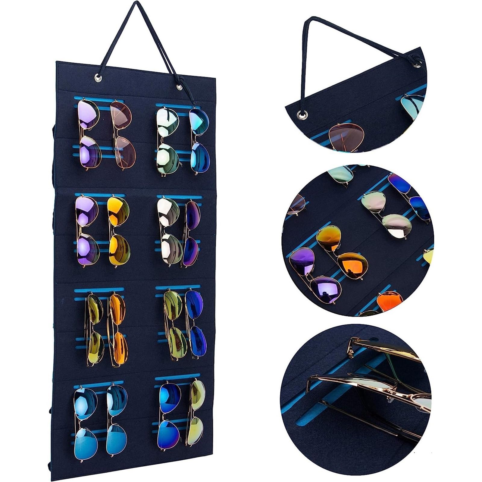 Occhiali Espositore Organizer Portaocchiali da Sole Bifacciale da Appendere, Tasca da Parete Sunglasses(Beige+Brown)