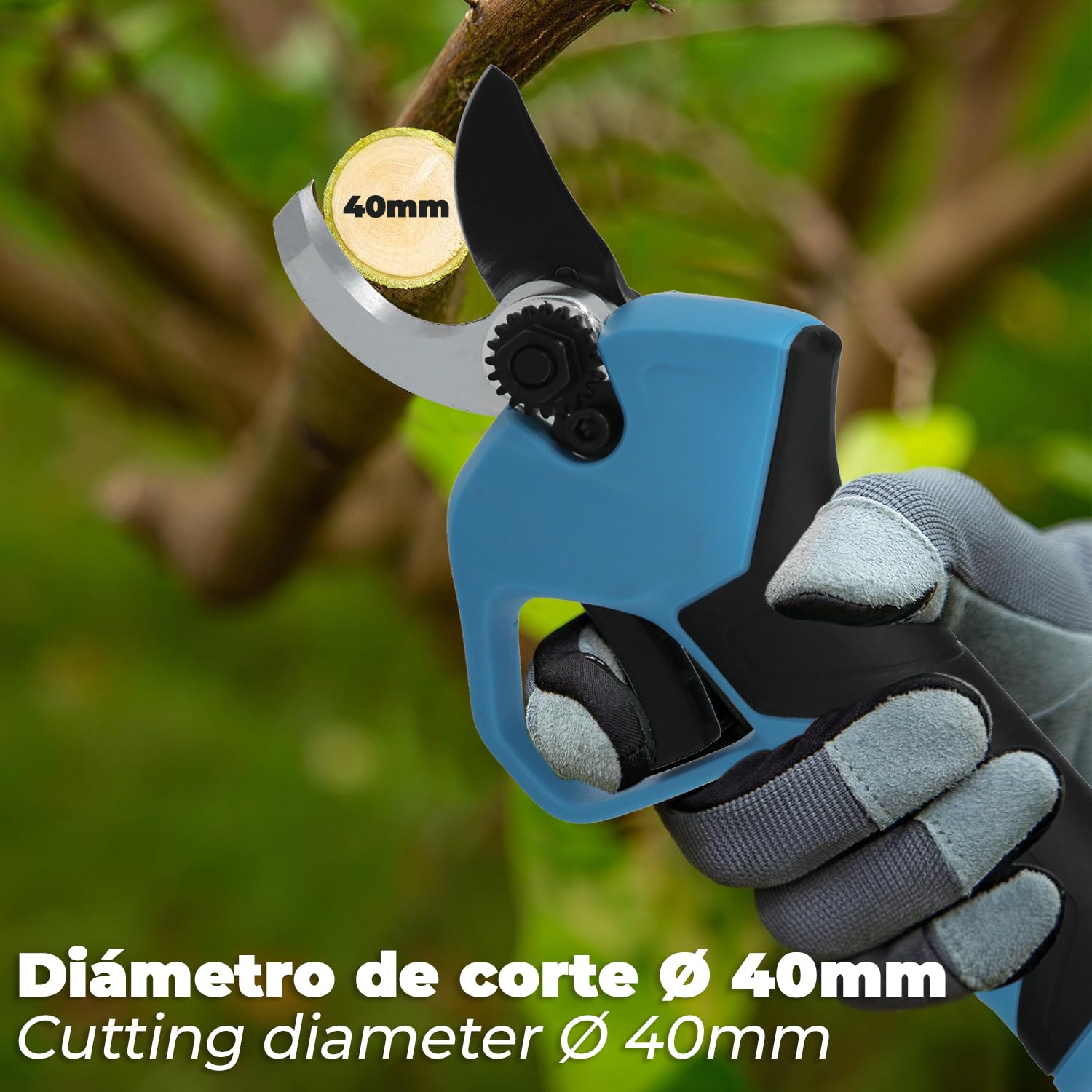 WOLFPACK LINEA PROFESIONAL Tijeras Podar A Bateria 21 Volt. Con 2 Baterias 2 A/h Mango Engomado, Ø Corte 40 mm.Con Maletín
