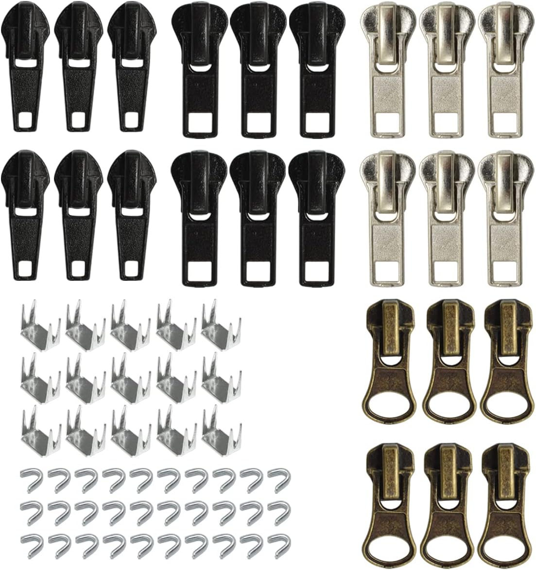 24Pcs #5#7 Zipper Sliders Pull Replacement Repair Kit With Stops for Metal Plastic Nylon Coil Jacket Supplies