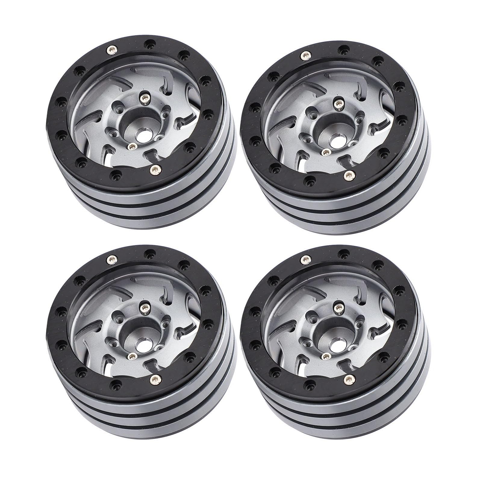 4 szt. Zestaw Obręczy Koła ze Stopu Aluminium CNC RC Beadlock Odporny na ścieranie dla Gąsienic RC (Kolor Ti)