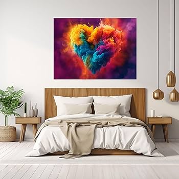 ハートの絵、絵画、原画、インテリア、現代アート、LOVE、幸せを呼ぶアート Amazon.co.jp: SHYAMIC 抽象的なカラフルな絵画, 抽象的なハート