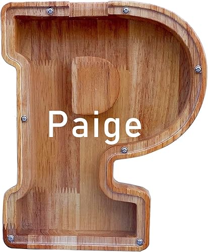 Miniatura 84 de Alcancía grande para niños y niñas, alcancía de madera personalizada con diseño recortado, bancos de monedas de letras del alfabeto, caja de ahorro