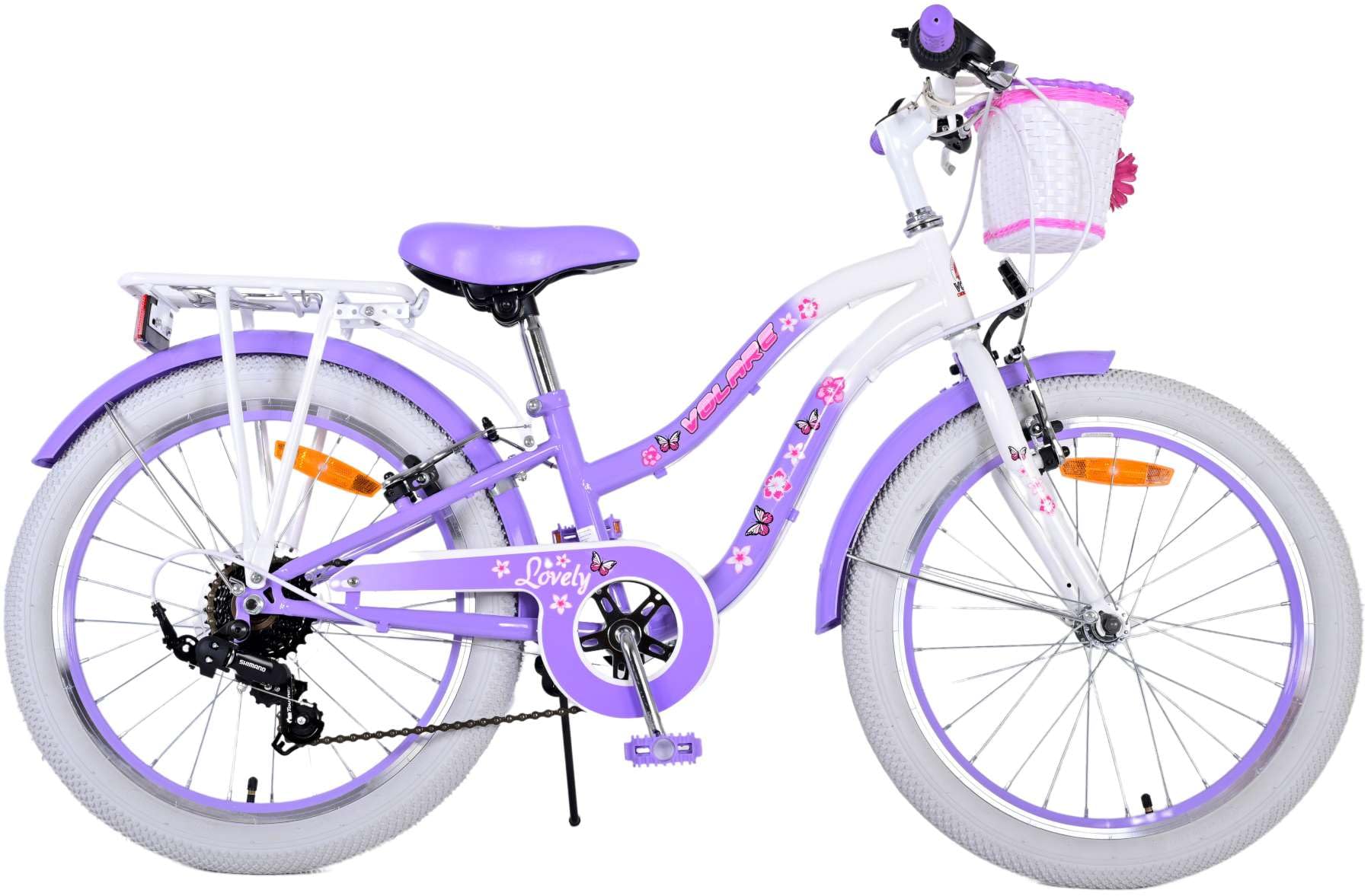 Bicicletta per bambine 20 pollici 6-8 anni cambio Shimano 7 marce cestino portapacchi fuxia