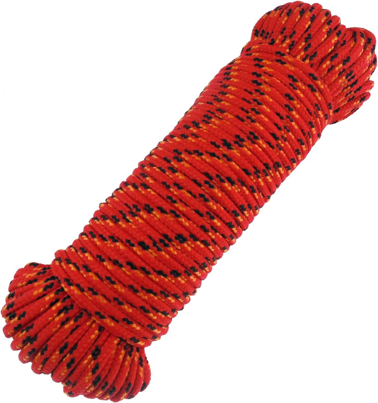 Diamond Braid Nylon Rope, 3/16" (5mm) x 100ft, High Strength All-Purpose Braided Utility Line, Red