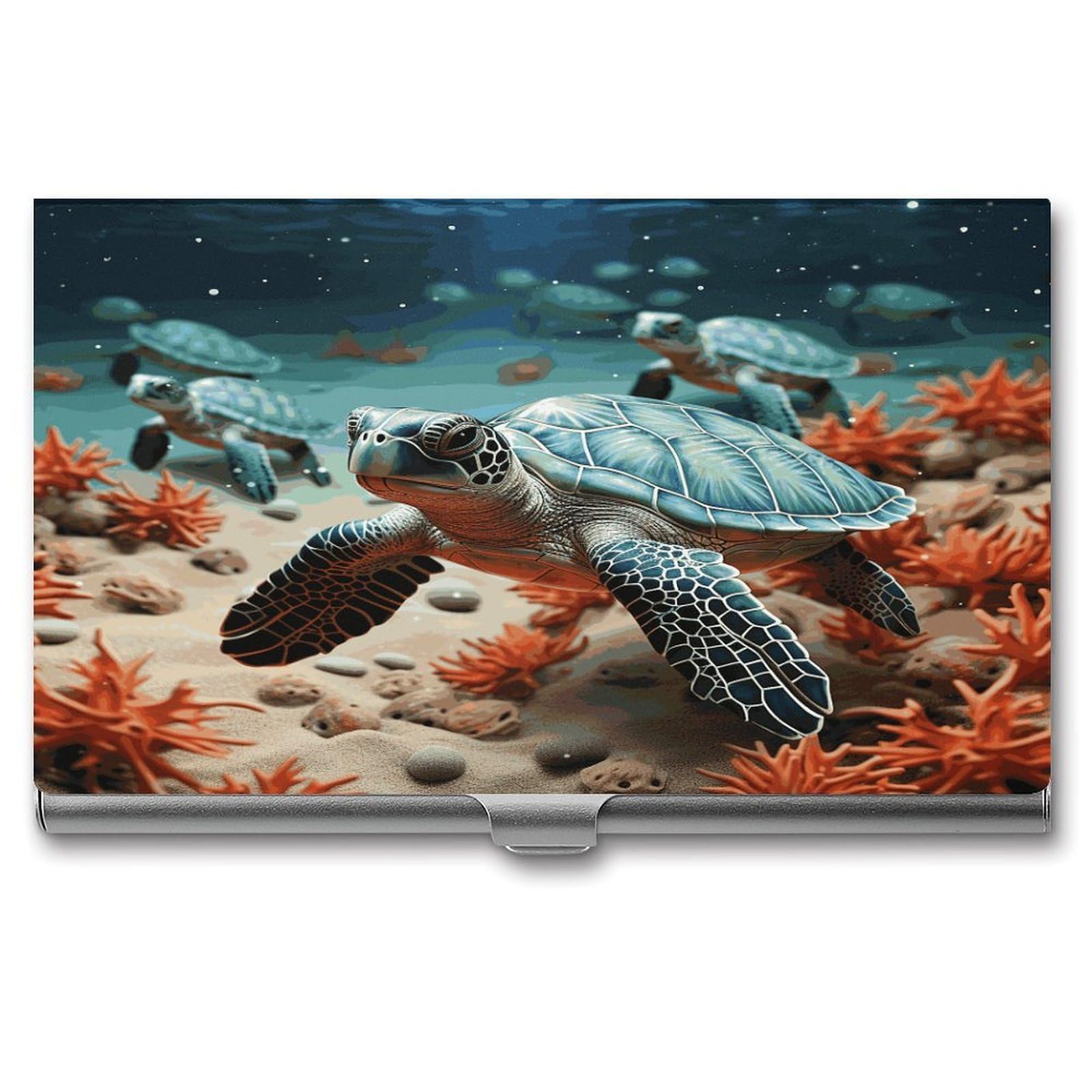 LDGSUPH Turtle Starfish Business Card Holder Fashion Slim Name Card Holder Minimalist Design Case Metal Card Carrier Personalized Business Card Case with Flip for Men Women