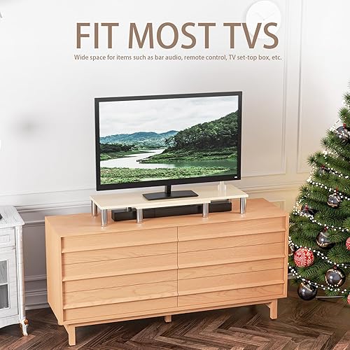 Miniatura 8 de Elevador de monitor dual longitud y ángulo ajustables, soporte de madera para 2 monitores con almacenamiento