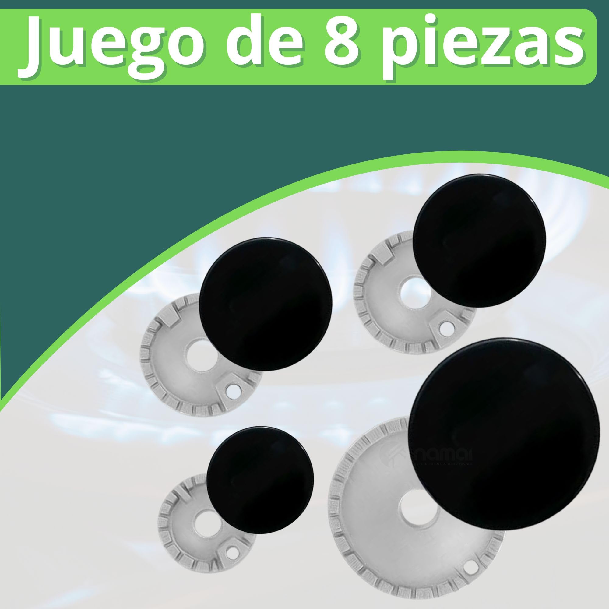 NAMAI - Juego de 4 Tapa Cocina Gas + 4 Quemador de Gas, Compatibilidad Universal, Recambios Para Cocinas de Gas, Cocina Gas Accesorios, Fáciles de Instalar