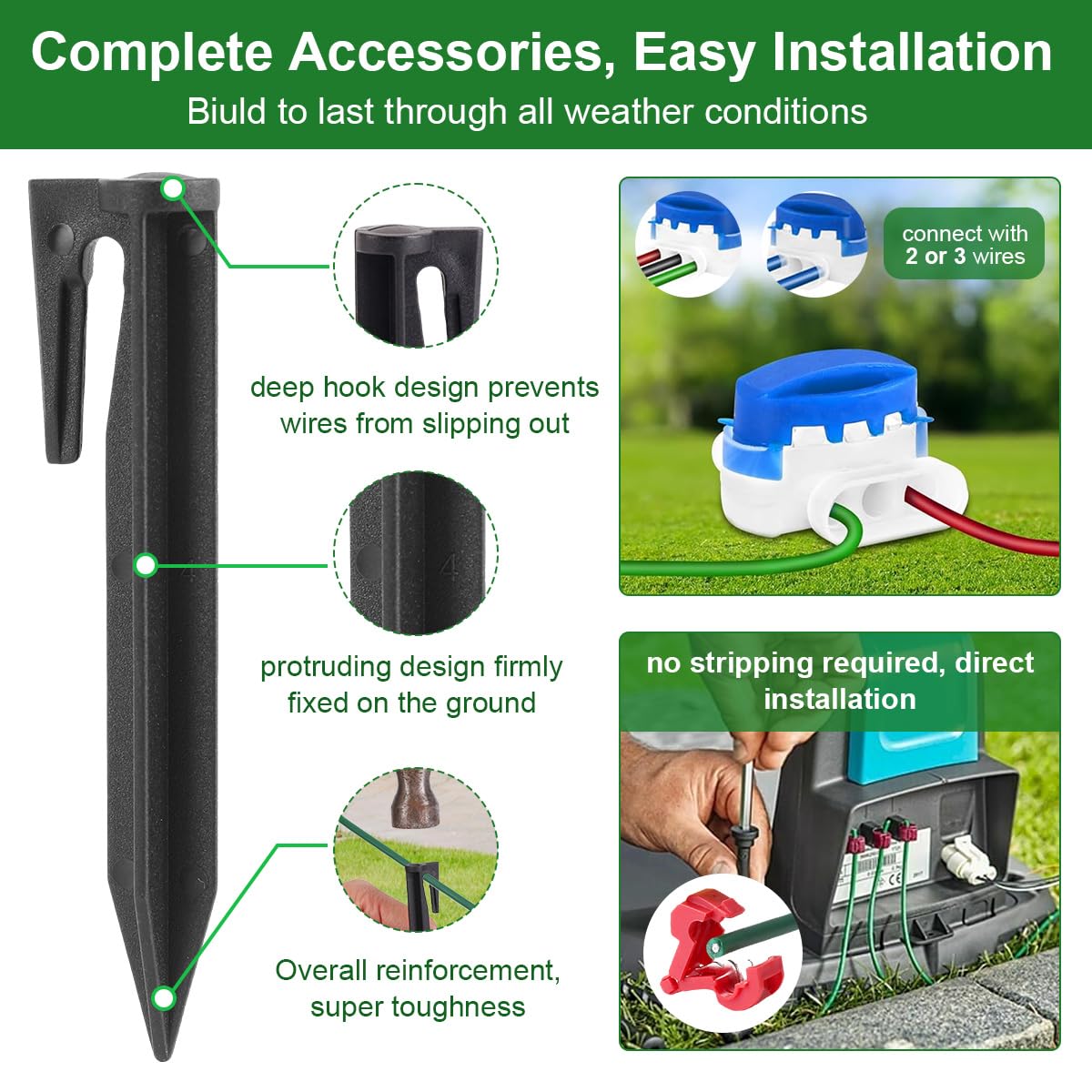 150M Cable Robot Tondeuse +120 Piquets +20 Connecteurs de Câble +20 Connecteur de Dérivation en T, Fil Robot Tondeuse Peripherique Accessoires Gazon, Compatible avec Gardena Bosch Husqvarna Worx etc