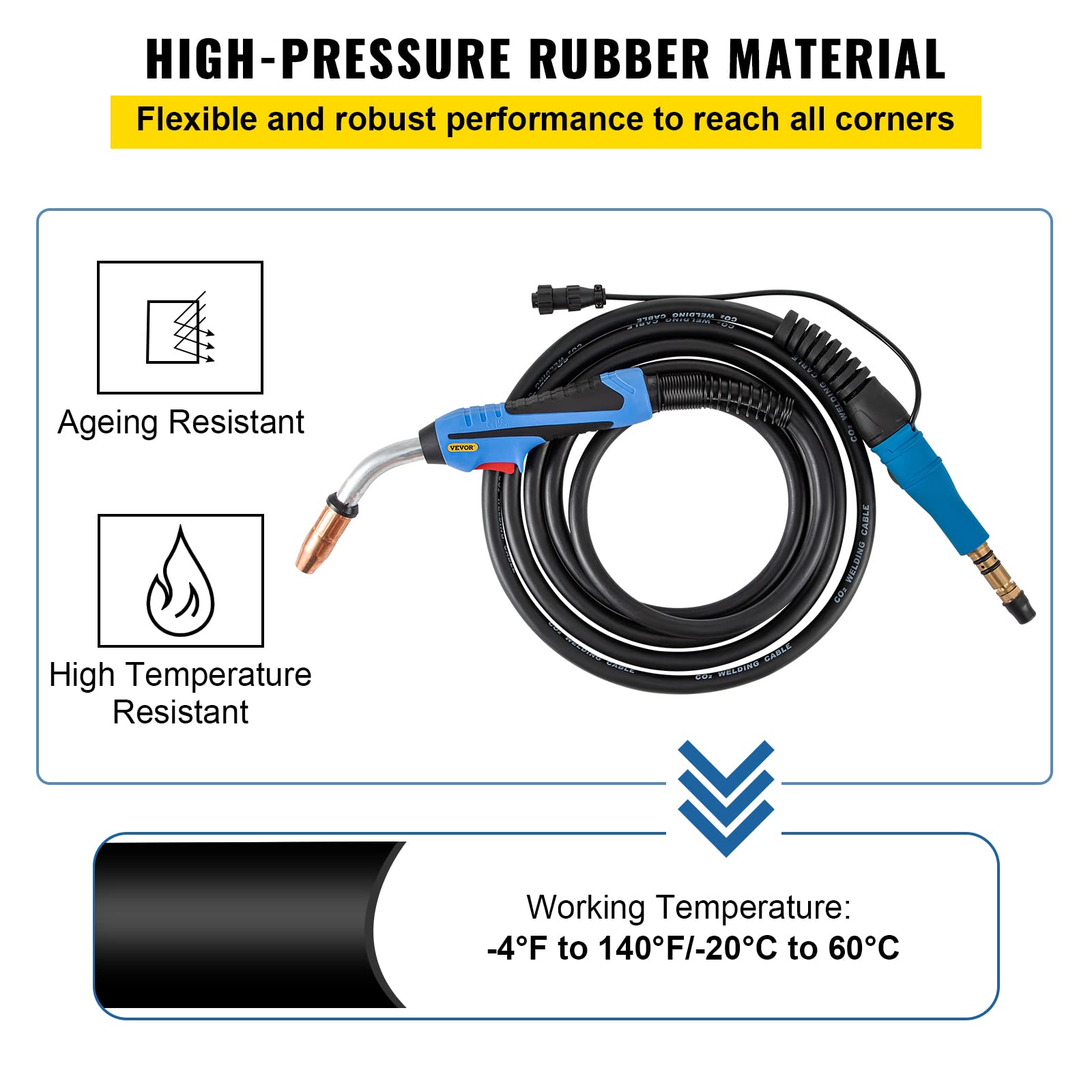 VEVOR Pistola de soldar Mig Cable flexible de repuesto para antorcha de 15 pies ciclo de trabajo de 250 Apara soldador eléctrico soldadura resistente, construcción industrial, entornos hostiles