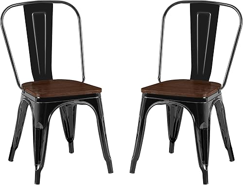 AC Pacific Juego de 2 sillas de comedor apilables de metal para uso en interiores y exteriores, asiento apilable duradero, cocina de granja, bar,