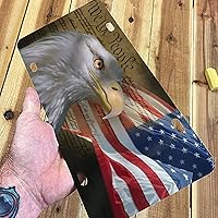 Vista 5 de Placa de matrícula delantera de aluminio con bandera estadounidense de águila calva, placas de matrícula decorativas, divertida placa de metal