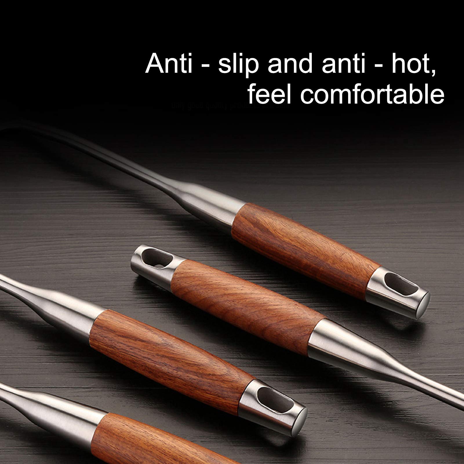 Juego de Espátula de Cocina con de Madera, Utensilios de Cocina Duraderos de Acero Inoxidable 304 para Chefs Caseros, 6 Unidades, Diseño que Ahorra Espacio