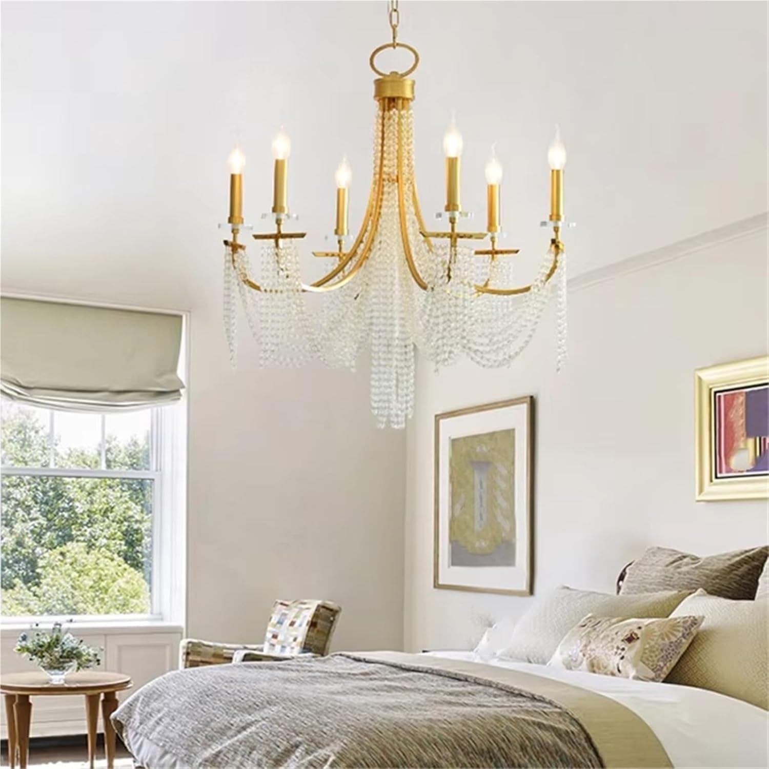Luxury Candle Chandelier Romantic Crystal Hanging Lamp for Villa Dining Room Bedroom Indoor Living Room Pendant Lamp,Modern