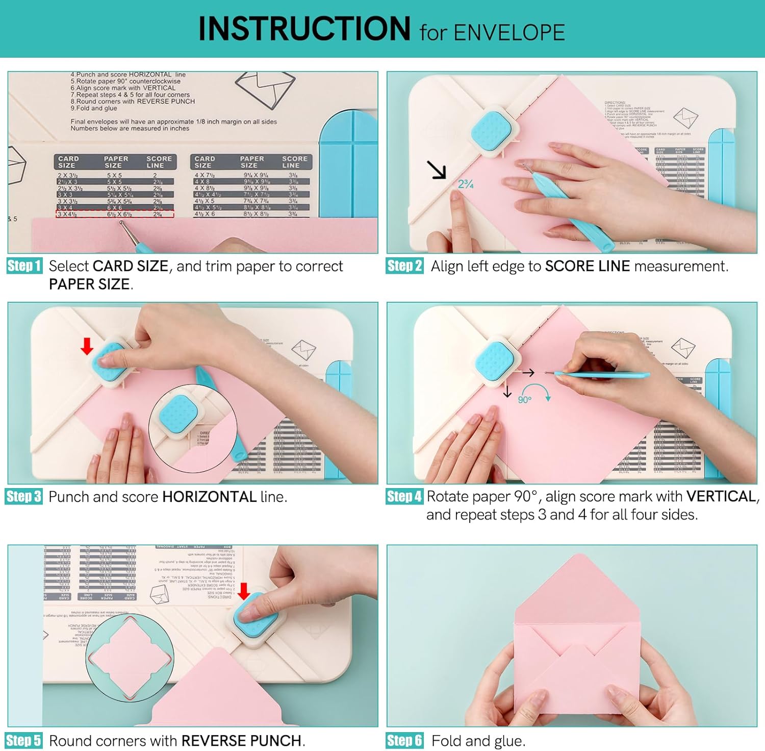 Envelope Punch Board, 3-in-1 Envelope Maker, Bows, Gift Box Punch Boards for Crafting, All-in-on Scrapbook Envelopes Scribe Punches Board with Indentation Pen for Handicrafts Crafts Scrapbooking Tool