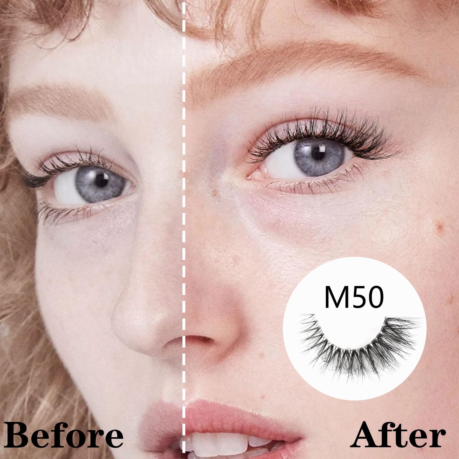 Kiusatig Eyelashes Natural False Eyelashes Fluffy Wispy Lashes Faux Mink 7 works Eye Lashes 6D 18mm False Lashes Fake Eyelashes Clear Band (M50) - Image 4