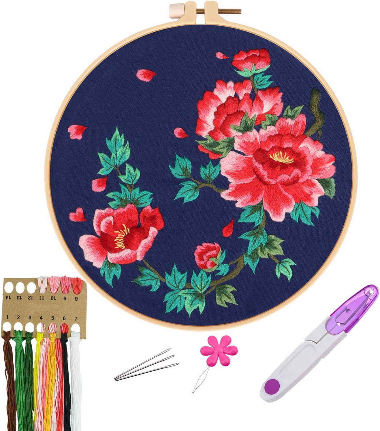 YOUYOUTE Embroidery Kits with Pattern for Beginners Starter (Peony)