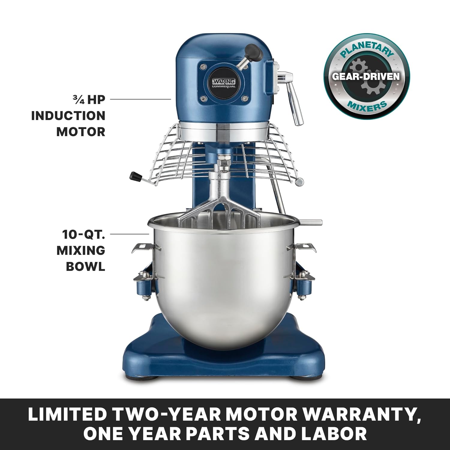Waring Commercial Luna 10 - 10- Quart Planetary Mixer, includes Dough Hook, Mixing Paddle & Whisk