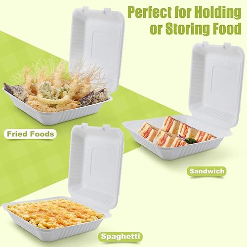 Miniatura 4 de Green Earth - Cajas para comida (9.0in, 100 unidades, 1 compartimento, concha compostable, Bagasse natural (fibra de caña de azúcar), cajas de