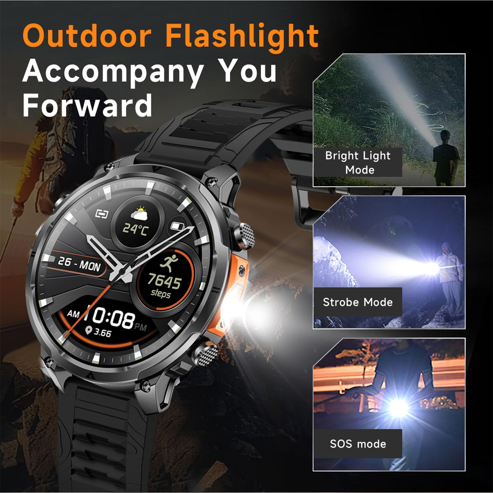 GPS Orologio Collegato Uomo Donna Sport Impermeabile Multiattività Pedometro Chiamate Bluetooth10 giorni di autonomia Monitor Frequenza Bussola Monitoraggio della Pressione Atmosferica, Altimetro 1ATM