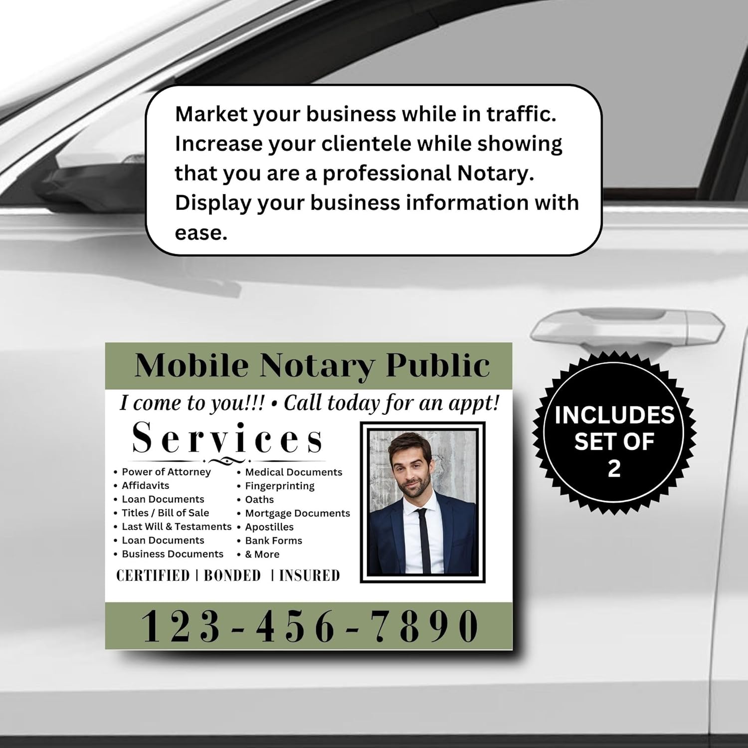 Generic 11thHouseGraphics Notary Public Car Magnets 18x24 | Custom 2 Pack | Mobile Notary | Loan Signing Agent | Design 007