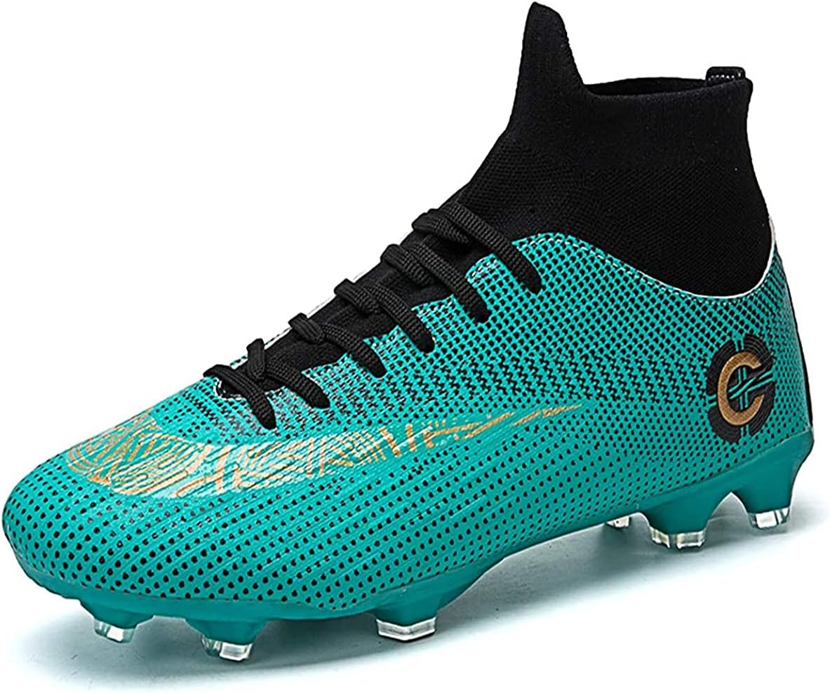 WLY Men's Soccer Boots FG Soccer Cleats Athletic Hightop Shoe Competition/Training Green, 7.5
