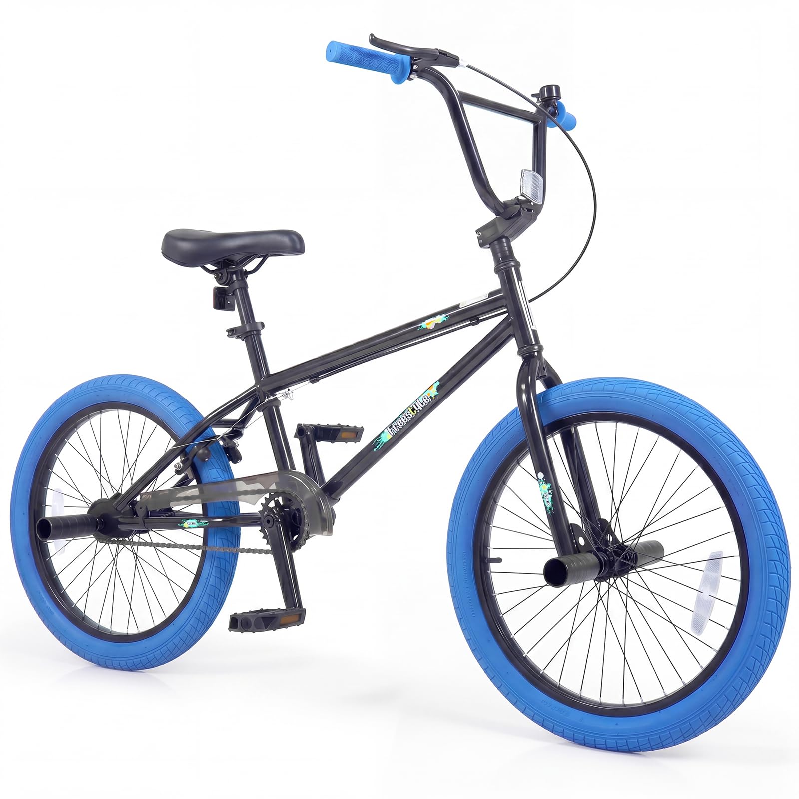 Goplus Freestyle BMX Bike, 20" Trick Bicycle w/ 360 Degree Steering, 4 Pegs, Adjustable Seat, U-Brake, High Carbon Steel Frame for Beginner Riders, Training Bike for Teens Adults (Blue)