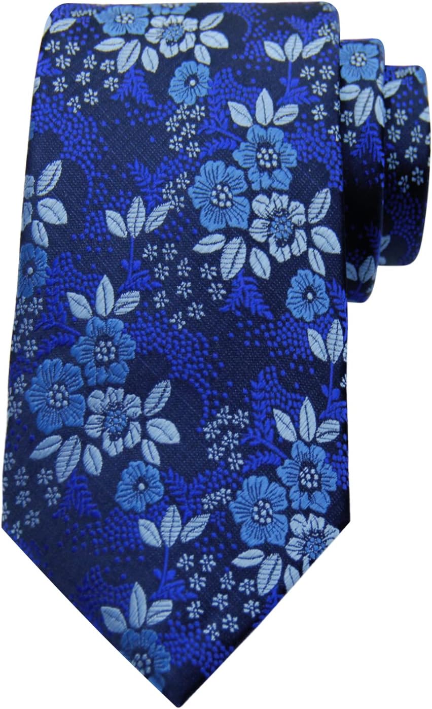 Mantieqingway Floral Tie Sets for Men Classic Flower Tie and Handkerchief with Pocket Square Holder for Dinner Wedding