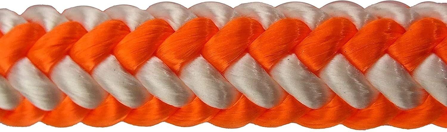 Pelican Rope 16-Strand 1/2 in (12.7 mm) Arborist-16™ Rope - 5400 lbs MBS - Static Climbing Rope - Rescue Operations - High Visibility - 120 ft - Tight Spliced Eye - Orange/White - Made in The USA