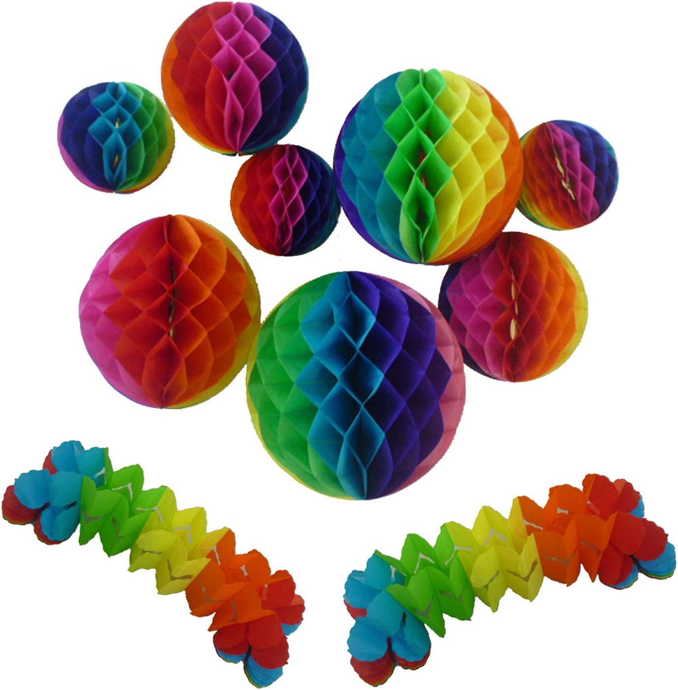 10pcs Paper Honeycomb Balls Party Decoration, Paper Garlands, Tissue Paper Pom Poms Flowers for Birthday,Wedding Hanging Decoration Supplies, Rainbow Colors