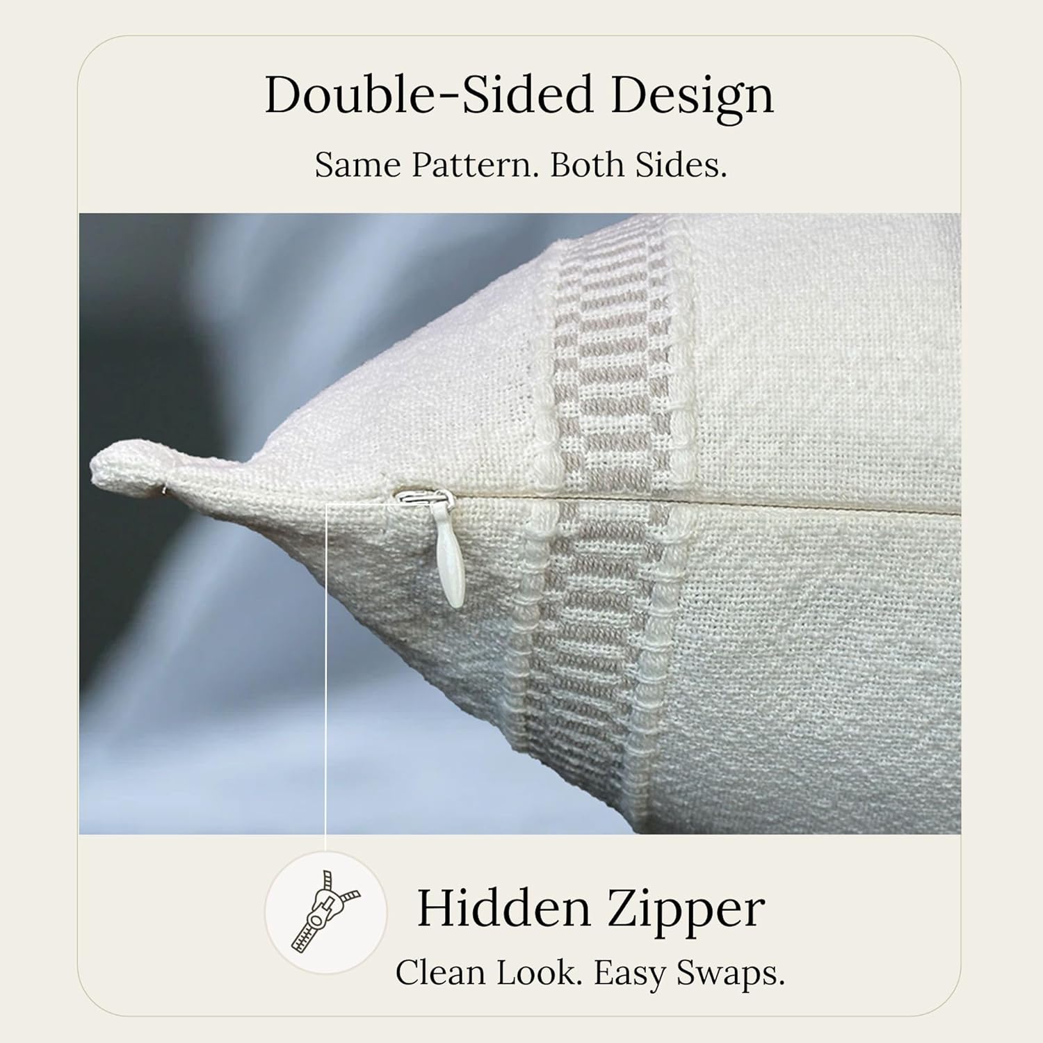 SanVia Cotton Throw Pillow Covers 20x20 – Handwoven Jacquard Texture, Fade-Resistant, No Pilling – Hidden Zipper, Decorative Cushion Cover for Sofa, Couch, Bed – Insert Not Included (Farmhouse, Grey)