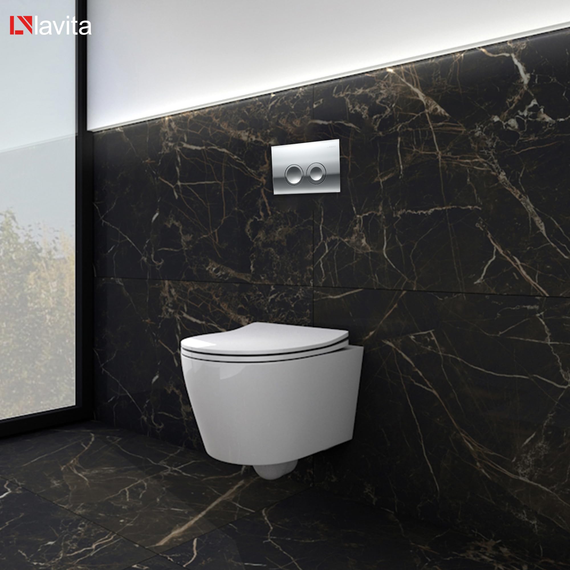 Lavita Duofix Basic Vorwandelement + Wand Tiefspül WC Praia Weiß Spülrandlos + WC Sitz + Bedienplatte Delta 25 Verchromt Knop| Komplettset Unterputz Spülkasten Toilette Komplett Sett WC