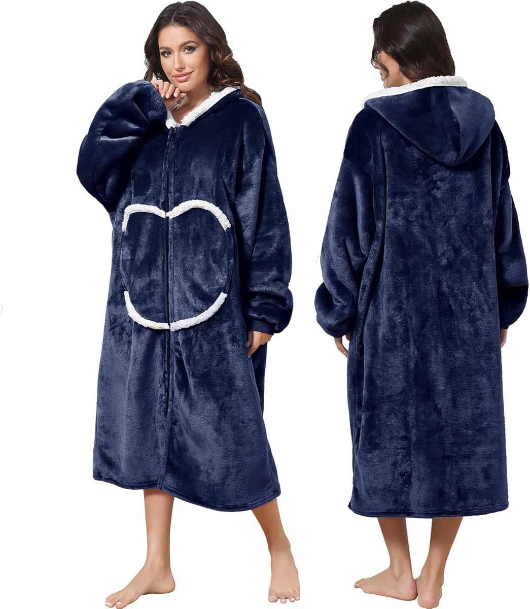 Couverture confortable avec manches et capuche, couverture portable, couverture longue avec fermeture éclair, pull portable surdimensionné pour unisexe
