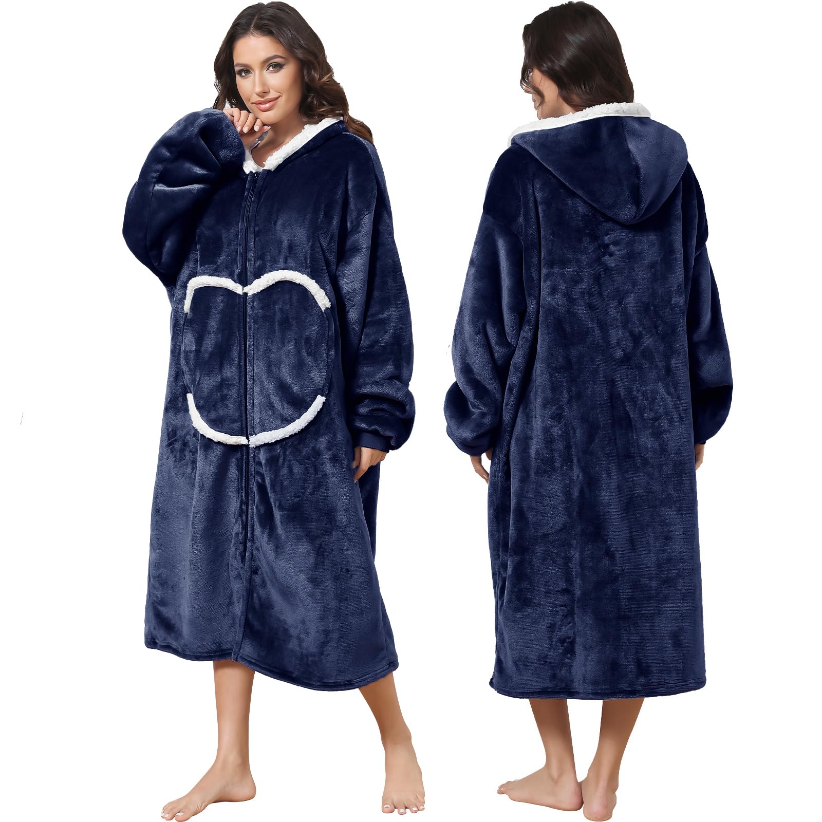 Wearab - Manta con capucha de gran tamaño, acogedora manta de franela con mangas y cremallera para mujeres, hombres y adolescentes (80 x 120 cm)