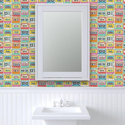 Miniatura 9 de Papel tapiz extraíble de 6 x 2 pies, cinta de mezcla de música más pequeña, retro, vintage de los años 90, papel tapiz prepegado personalizado por