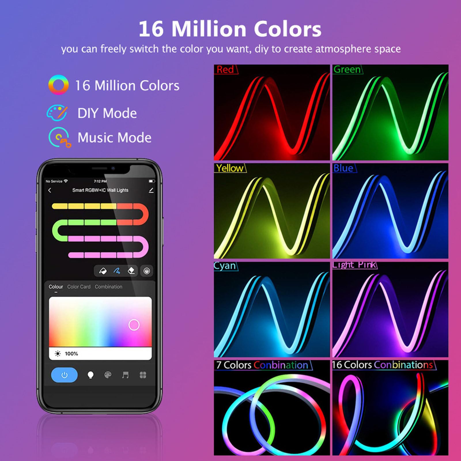 WiFi Smart Outdoor LED Neon Light Strip Bluetooth App Música Control Remoto Marquesina Strip Set,Bluetooth