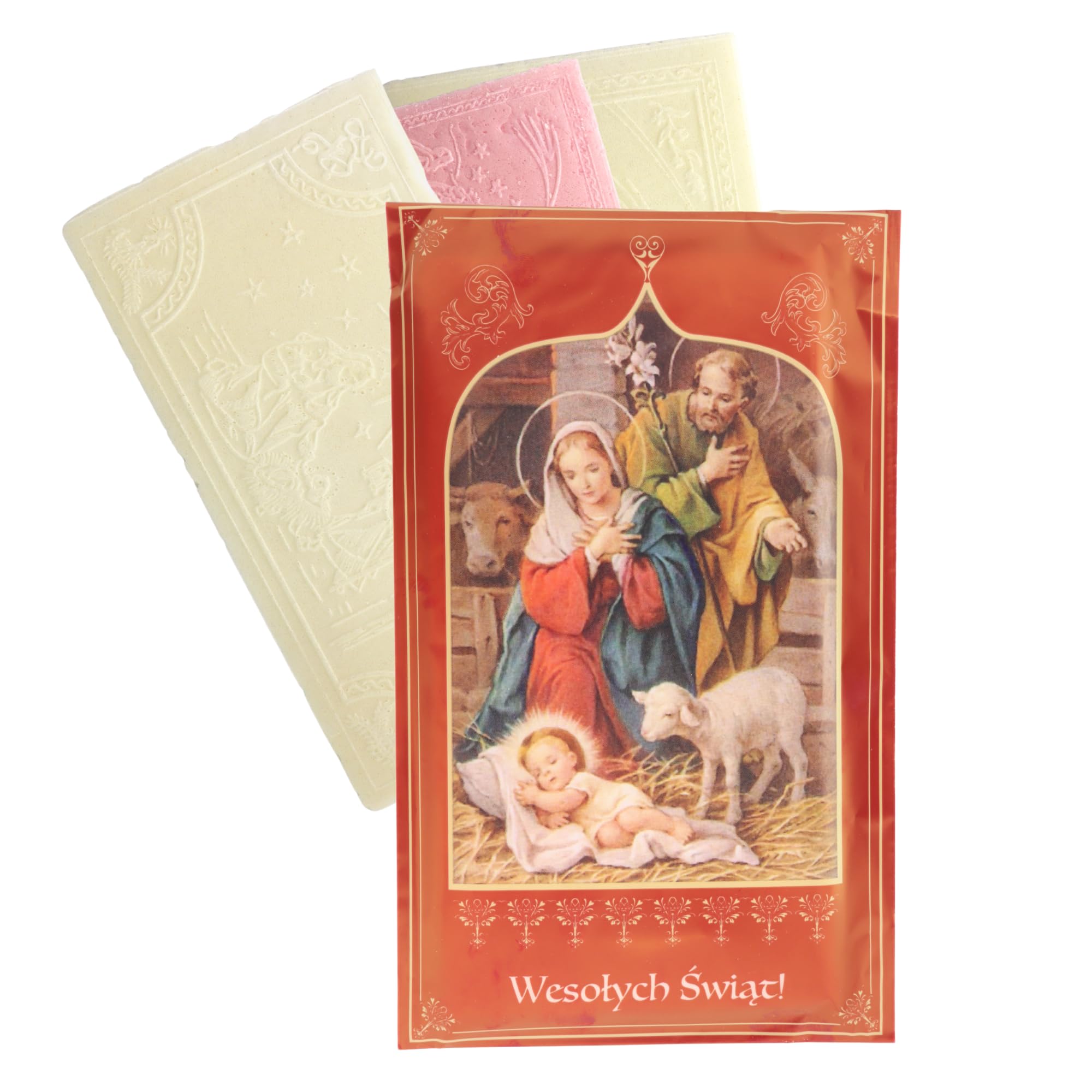 Oplatki Christmas Wafers, 2 White 1 Pink with Decorative Envelope, Polish Wigilia Tradition