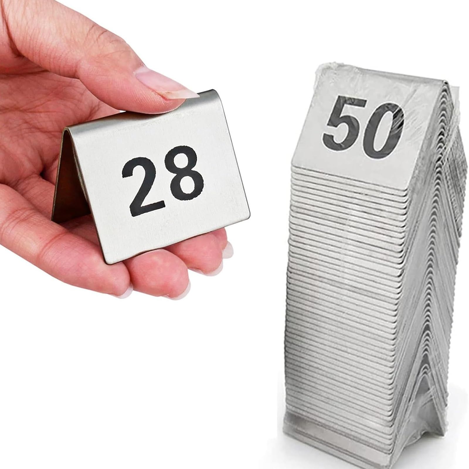Numéros de Table Empilables, Chevalets de Table Numérotés en acier inoxydable, Carte de Numéro de Table ignes durables et faciles à lire, pour banquets, fêtes et réceptions de mariage.(1-50(5*4cm))