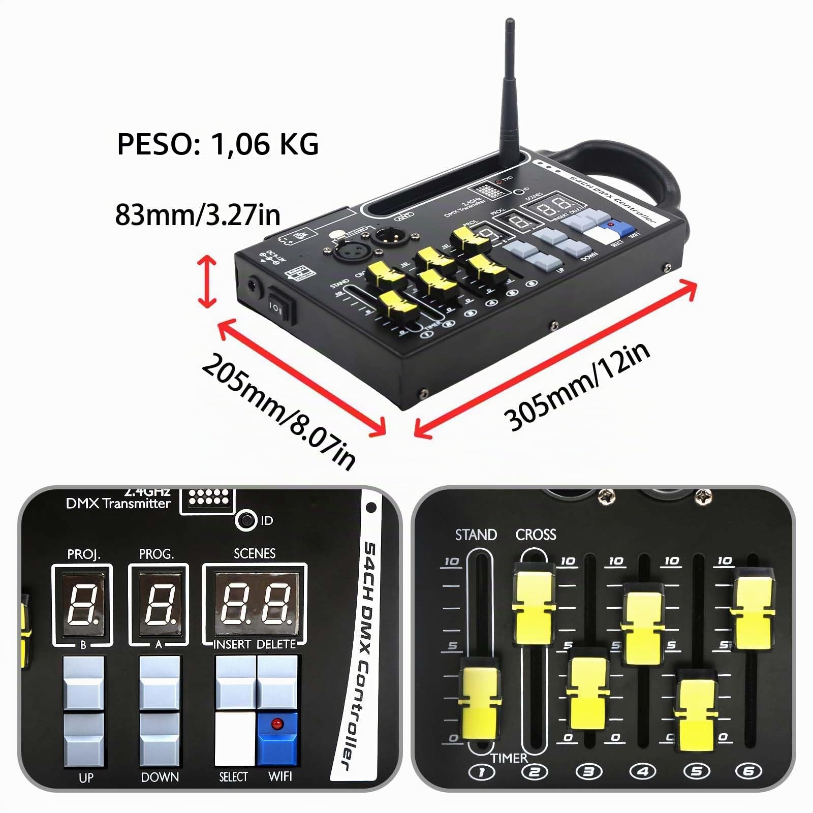 DMX512 - Controlador DMX de 54 canales para iluminación DJ compatible con receptores inalámbricos DMX de 2,4 GHz